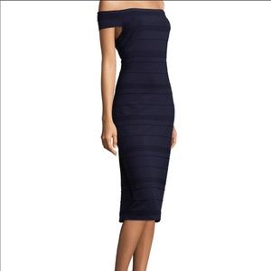 Ted Baker Dark Blue Stripe Texture Bardot Dress size US4